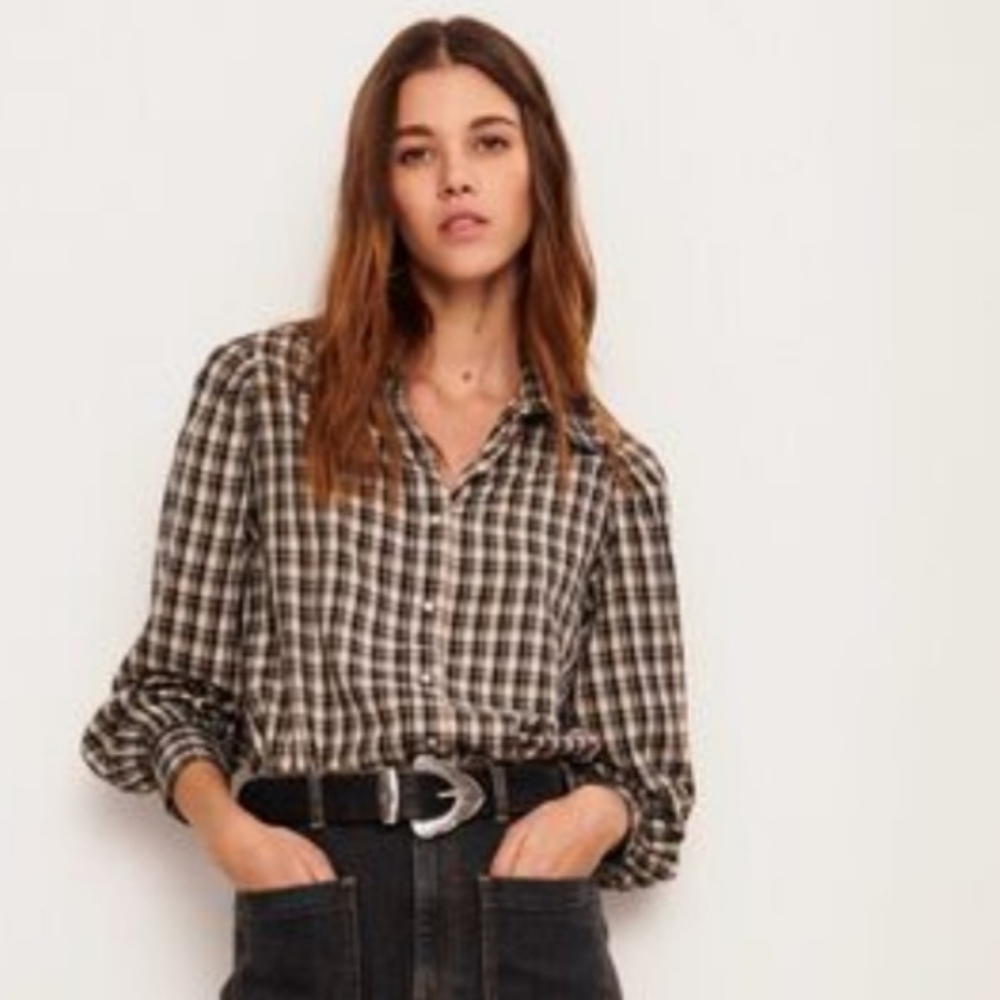 BA&SH Sandy Cotton Plaid Button Down Shirt